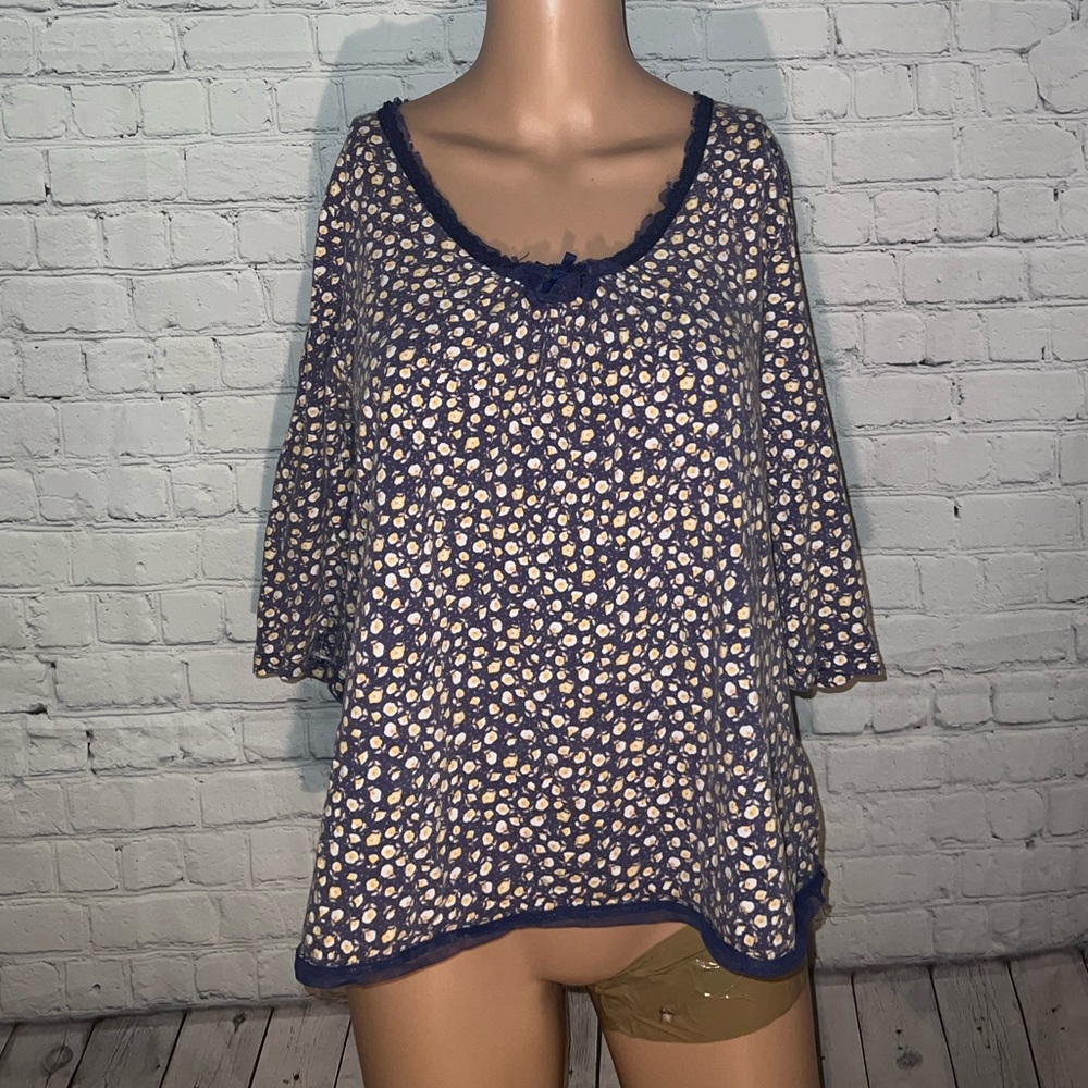 earth angels blue & yellow floral long sleeve shirt size M